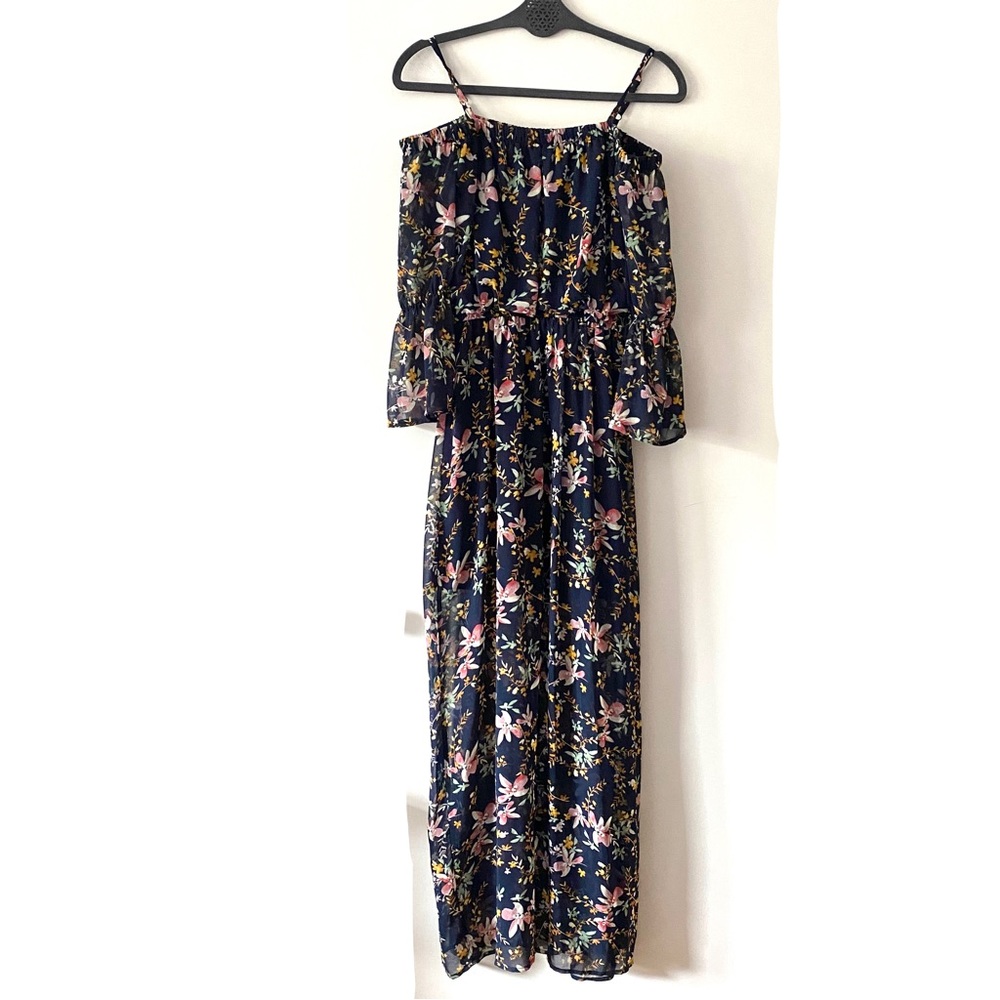 Lily Rose Floral Chiffon Flare Puff Sleeve Maxi Dress
